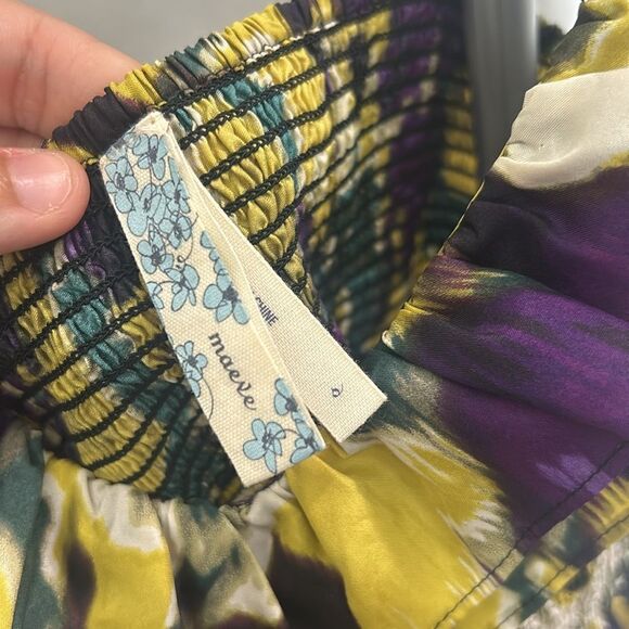 Anthropologie Maeve Giverny Silk Purple Yellow Green Floral Dress - Picture 3 of 7